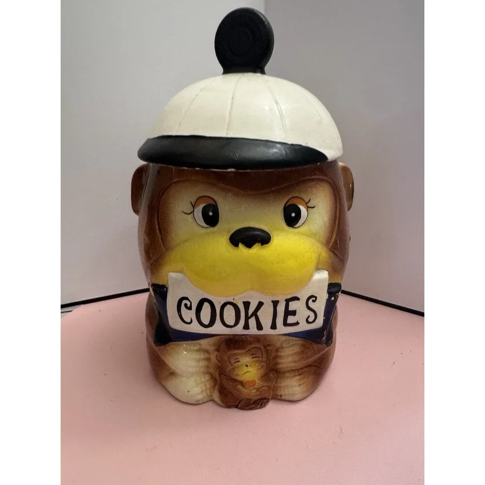 Vintage Japan Ceramic Dog Cookie Jar Holding COOKIES Sign Anthropomorphic